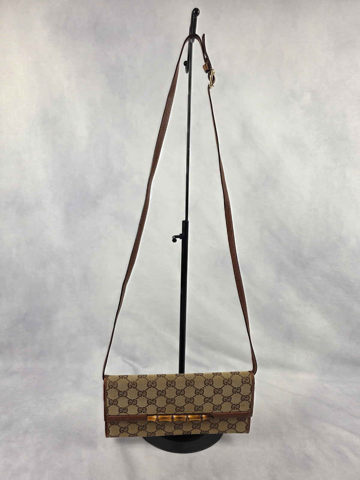 Vintage Gucci GG Canvas Bamboo Bar Crossbody Clutch Bag