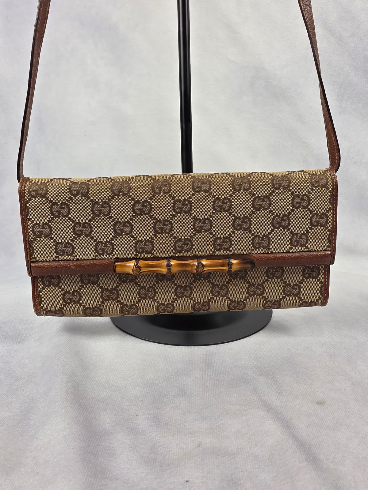 Vintage Gucci GG Canvas Bamboo Bar Crossbody Clutch Bag