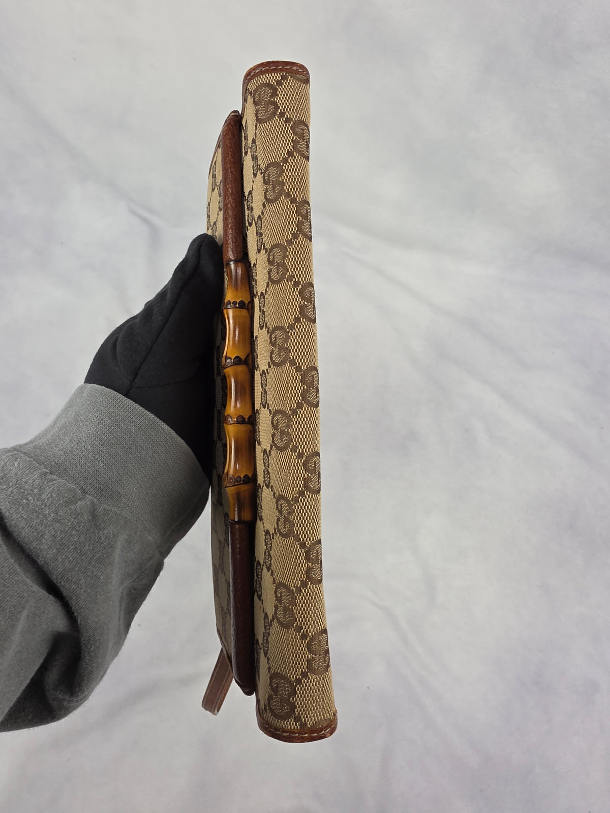 Vintage Gucci GG Canvas Bamboo Bar Crossbody Clutch Bag