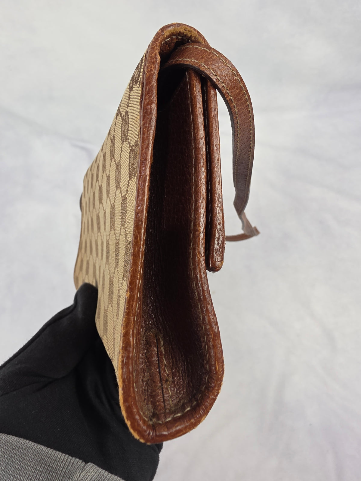 Vintage Gucci GG Canvas Bamboo Bar Crossbody Clutch Bag