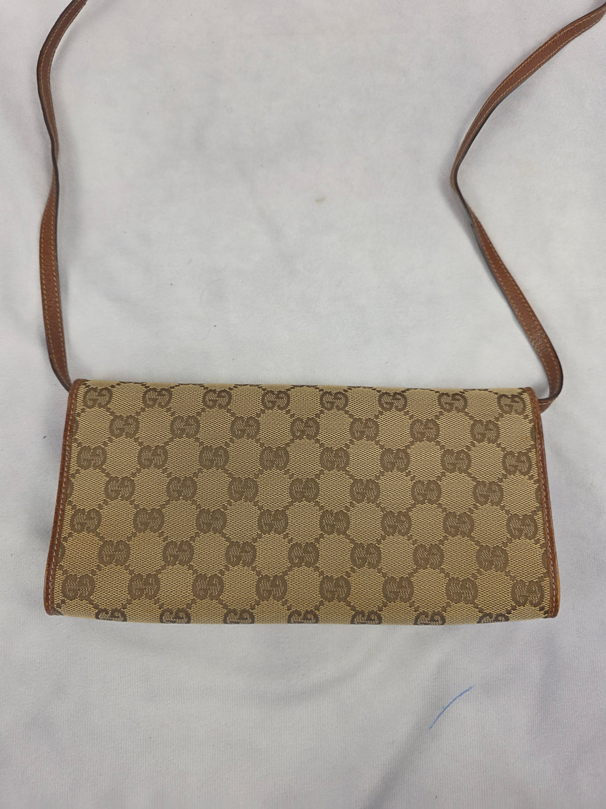 Vintage Gucci GG Canvas Bamboo Bar Crossbody Clutch Bag