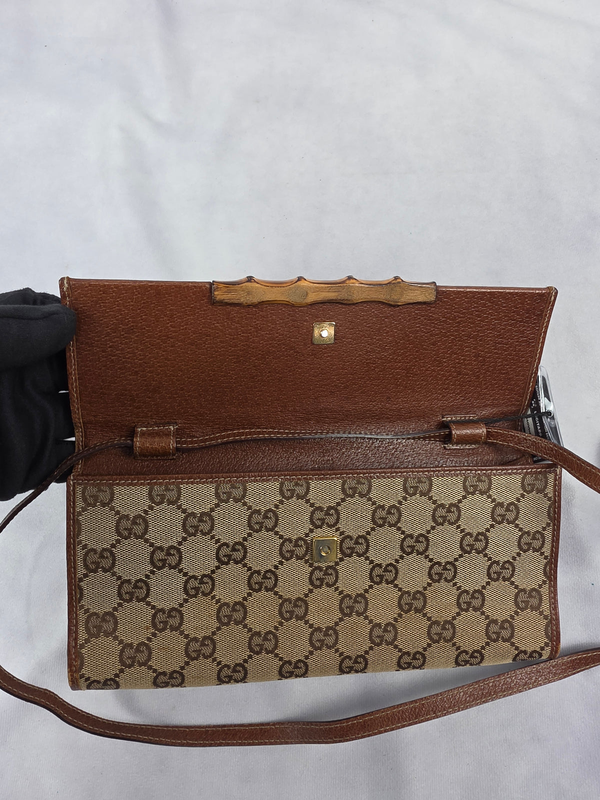 Vintage Gucci GG Canvas Bamboo Bar Crossbody Clutch Bag