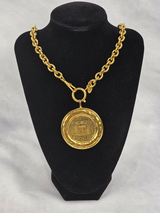 Vintage Chanel Gold-Plated 31 Rue Cambon Medallion Pendant Necklace