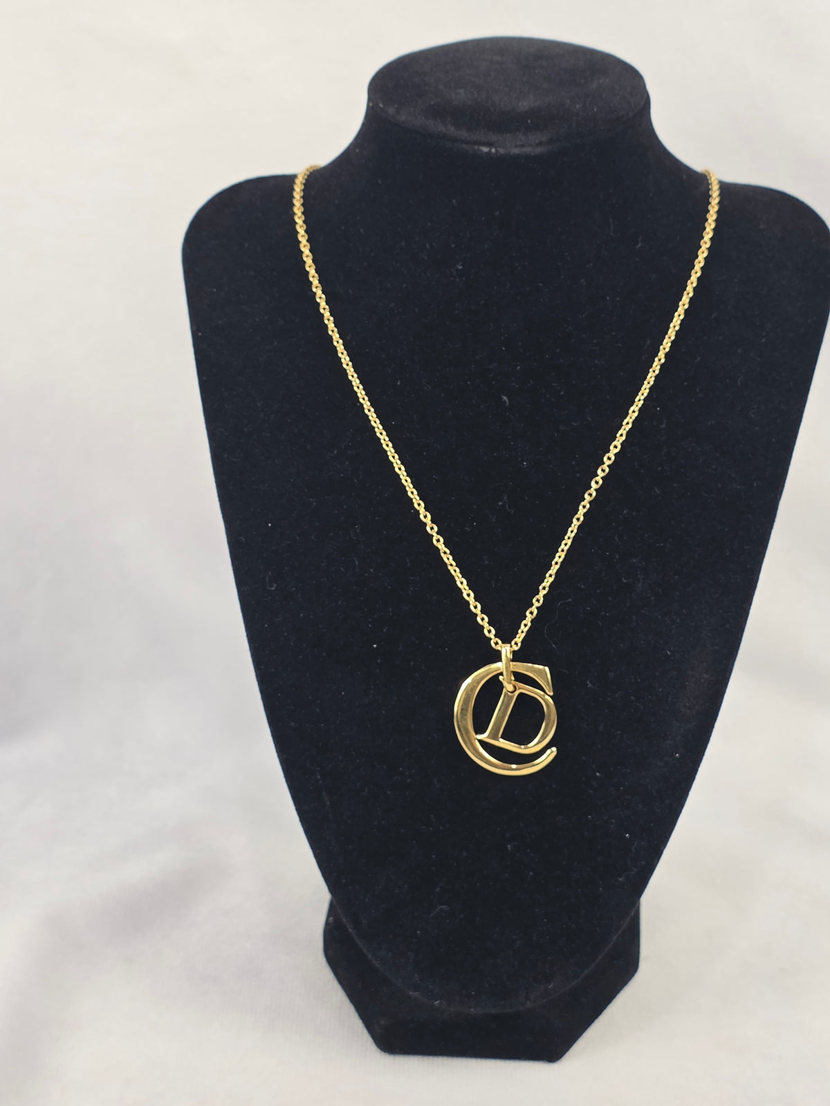 Vintage Christian Dior Gold-Plated Interlocking "CD" Logo Pendant Necklace