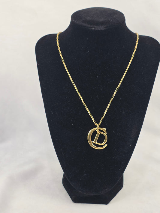 Vintage Christian Dior Gold-Plated Interlocking "CD" Logo Pendant Necklace