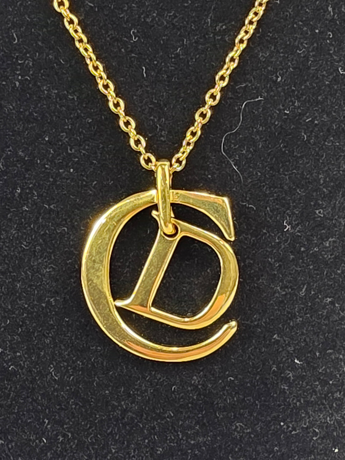 Vintage Christian Dior Gold-Plated Interlocking "CD" Logo Pendant Necklace