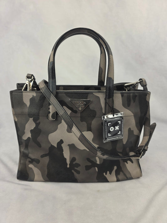Prada Marmo Camouflage Print Saffiano Soft Leather Tote Bag