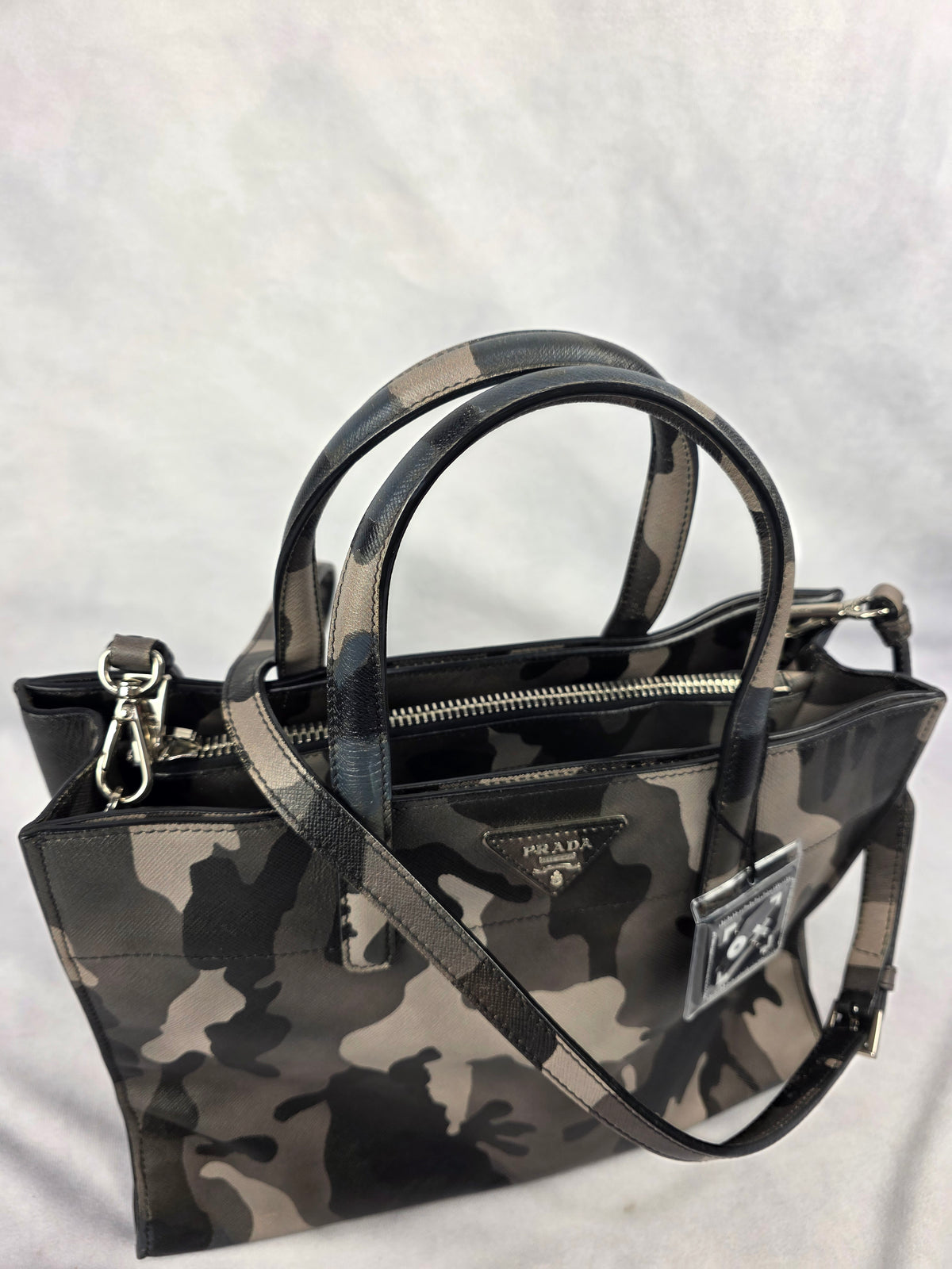 Prada Marmo Camouflage Print Saffiano Soft Leather Tote Bag