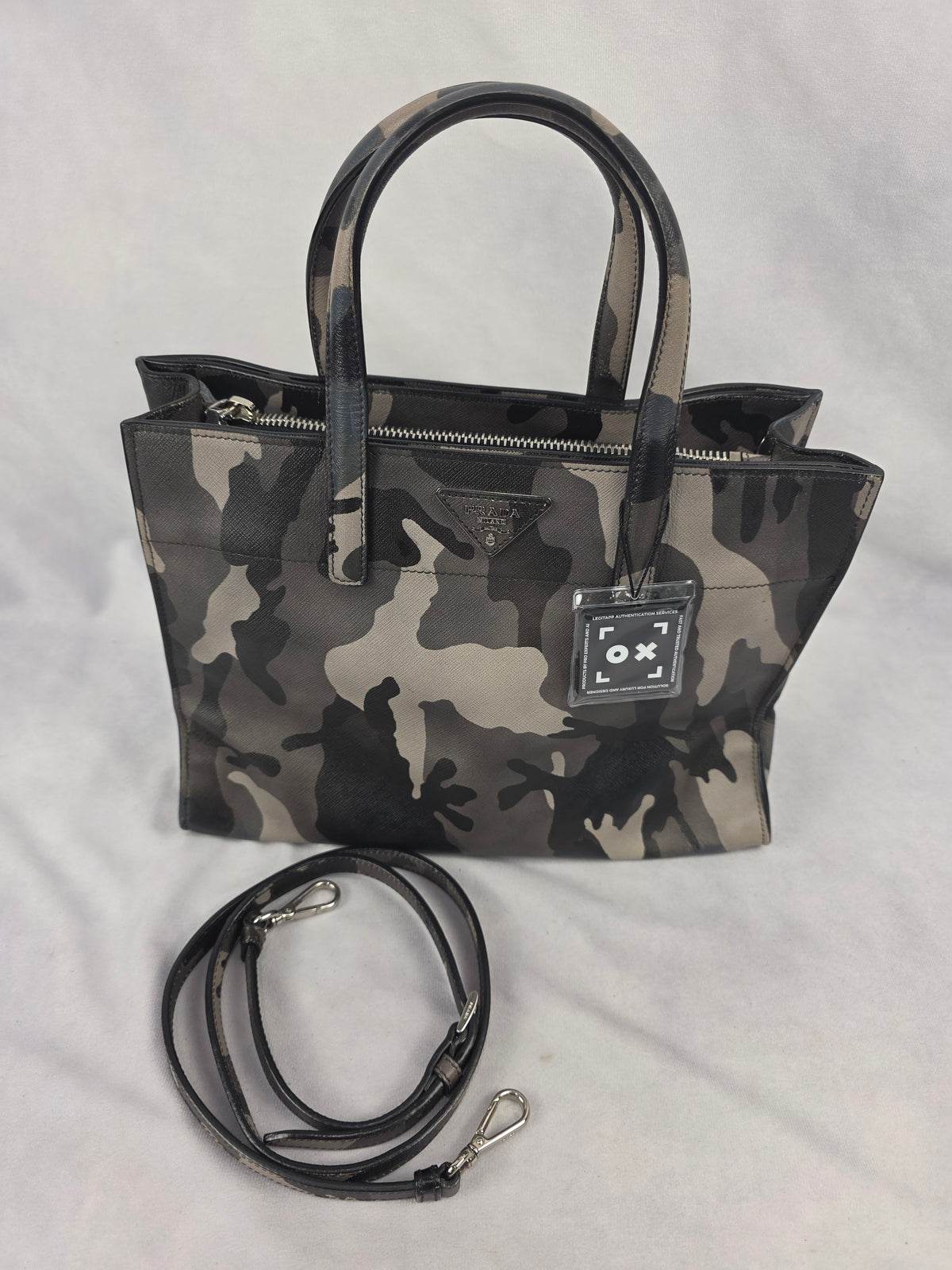 Prada Marmo Camouflage Print Saffiano Soft Leather Tote Bag