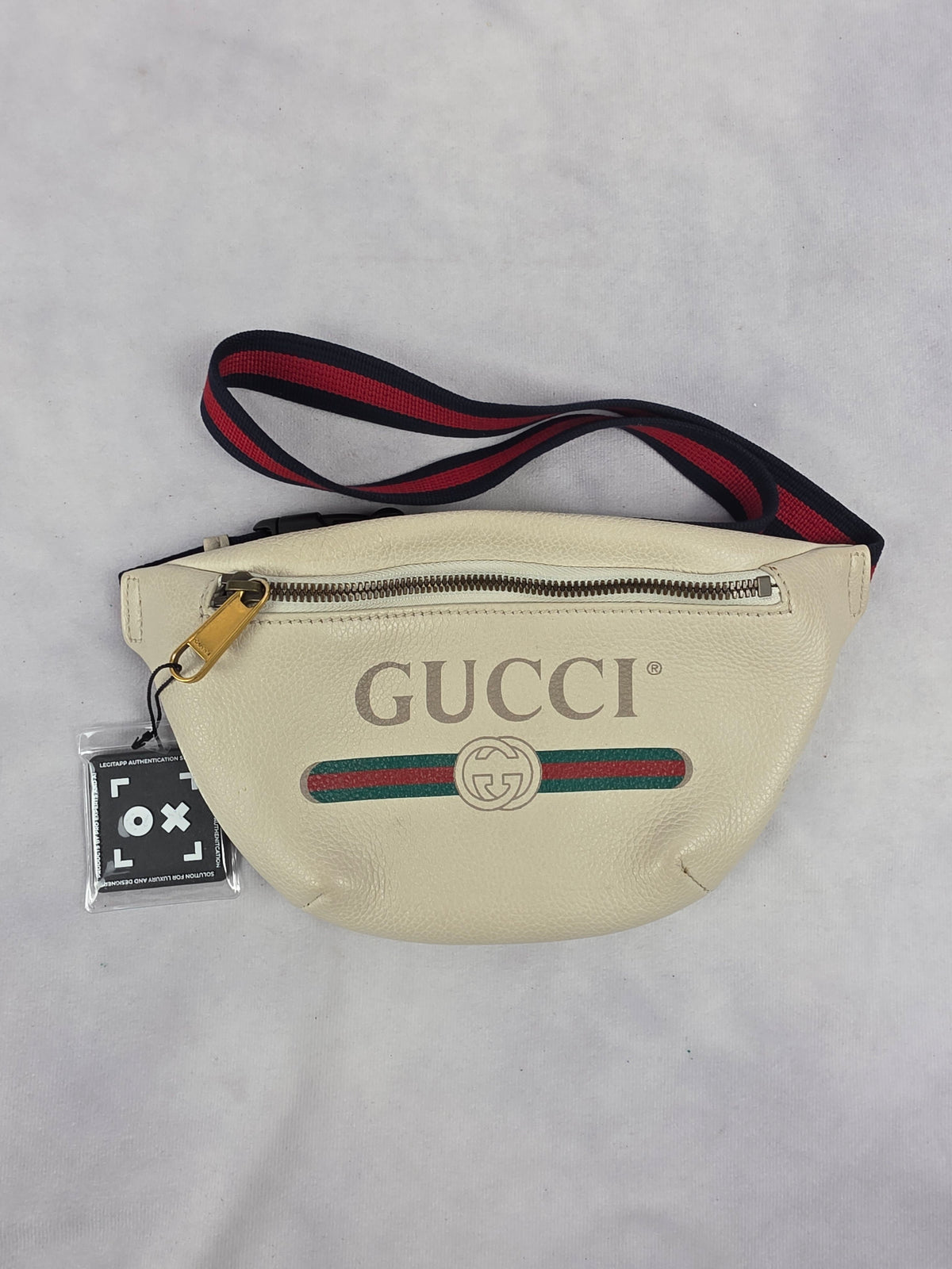 Gucci Off-White Print Leather Small Belt Bag with Vintage Logo
