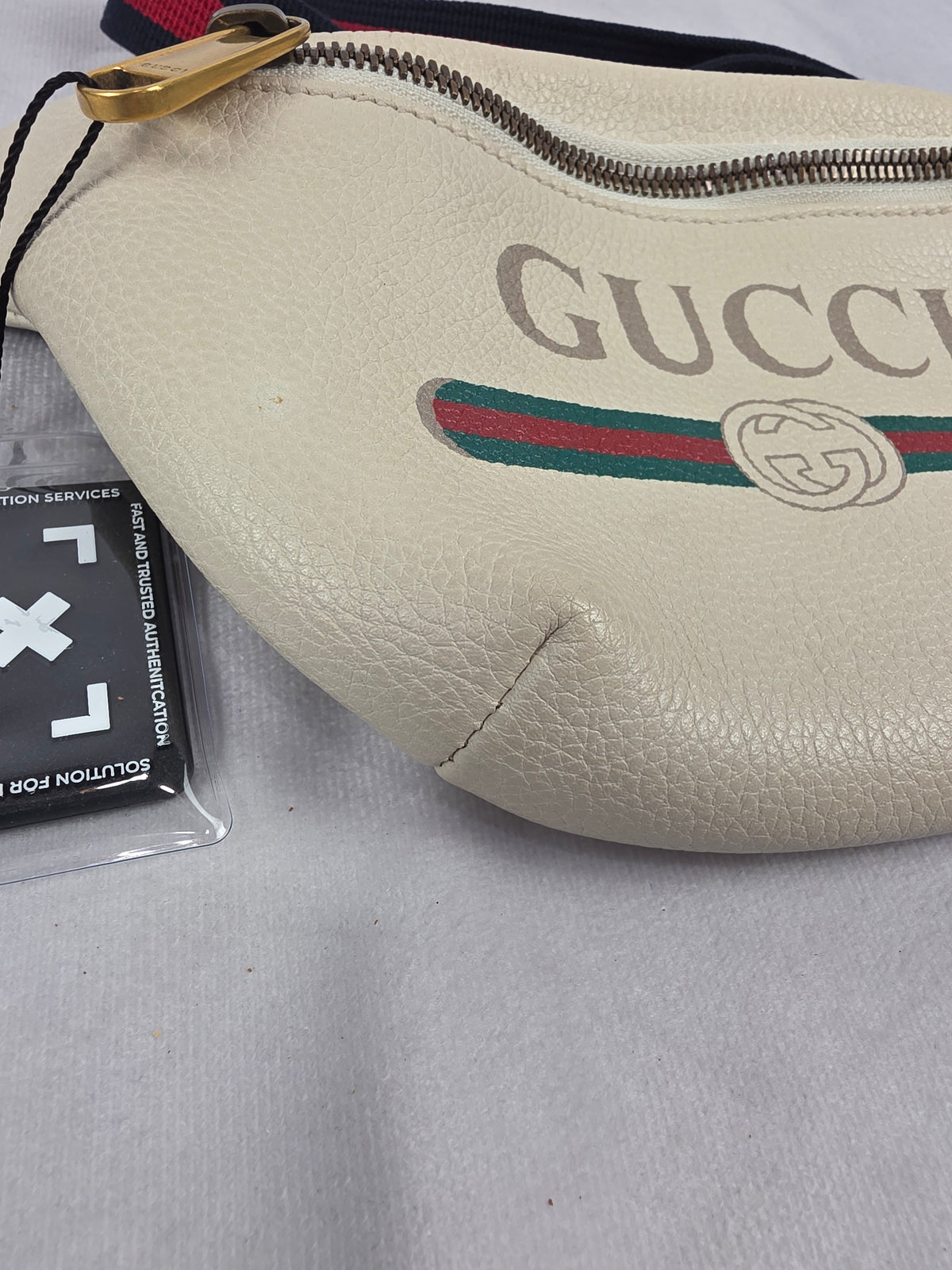 Gucci Off-White Print Leather Small Belt Bag with Vintage Logo