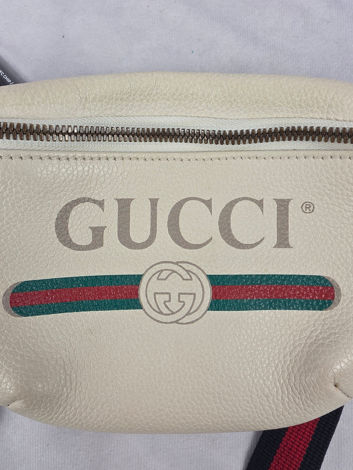 Gucci Off-White Print Leather Small Belt Bag with Vintage Logo