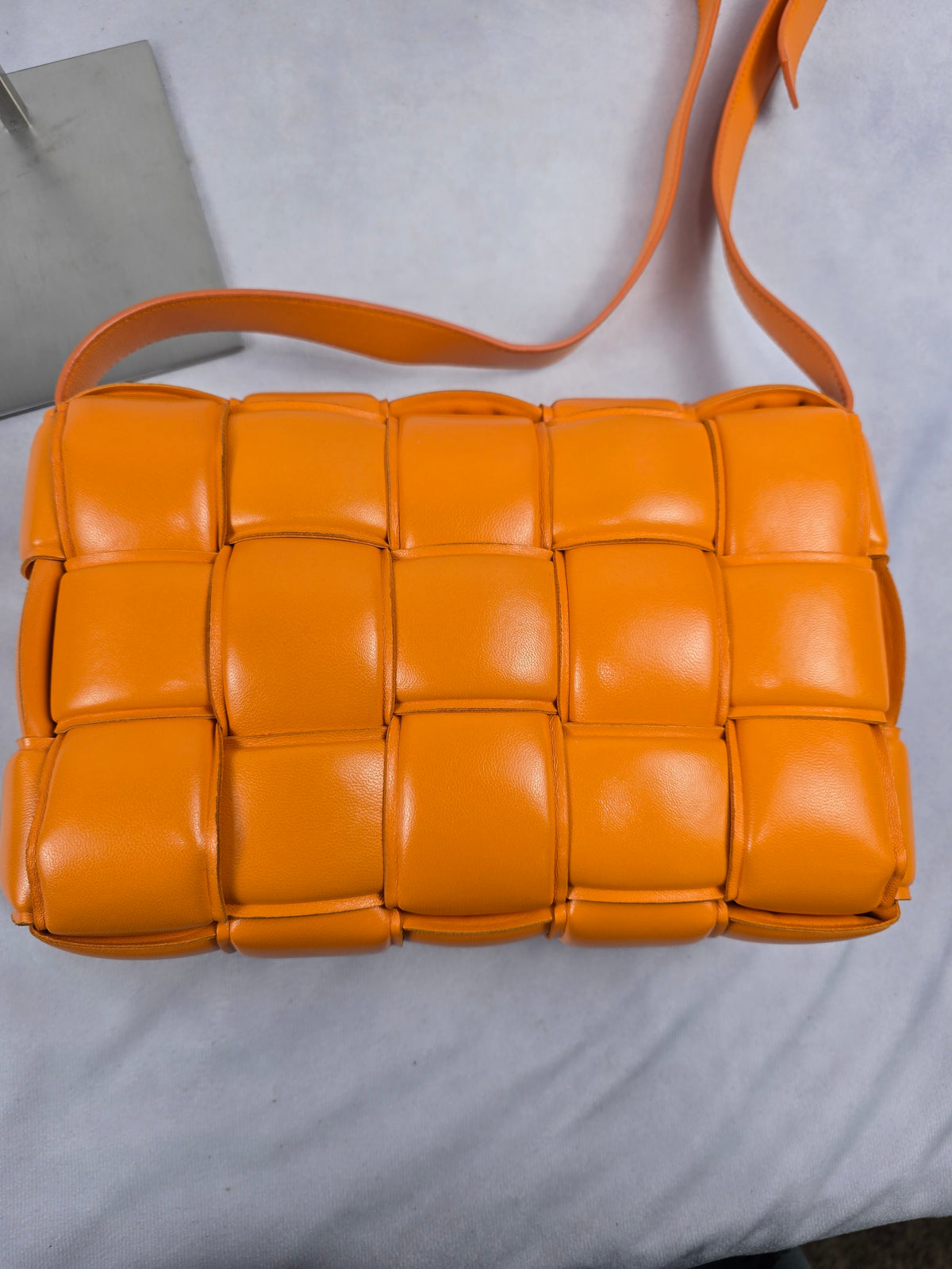 Bottega Veneta Padded Cassette Shoulder Bag in Bright Orange