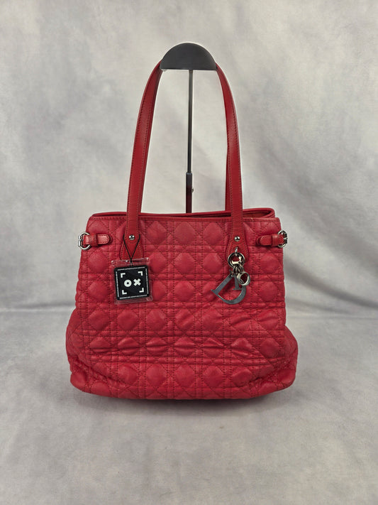Christian Dior Red Cannage Coated Canvas Medium Panarea Tote Bag
