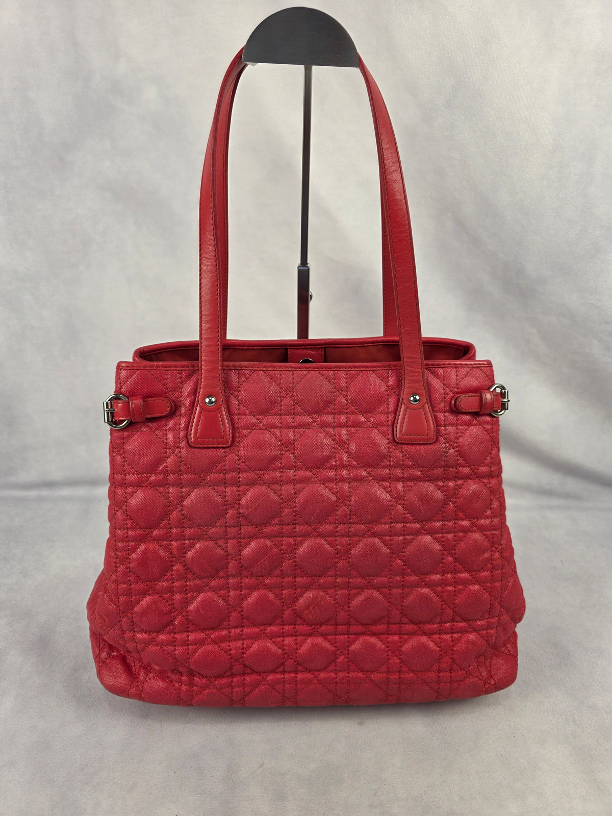 Christian Dior Red Cannage Coated Canvas Medium Panarea Tote Bag