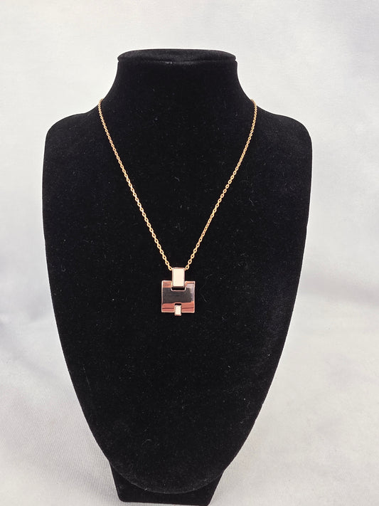 Hermès Eileen H Pendant Necklace, Rose Gold with Pink Enamel