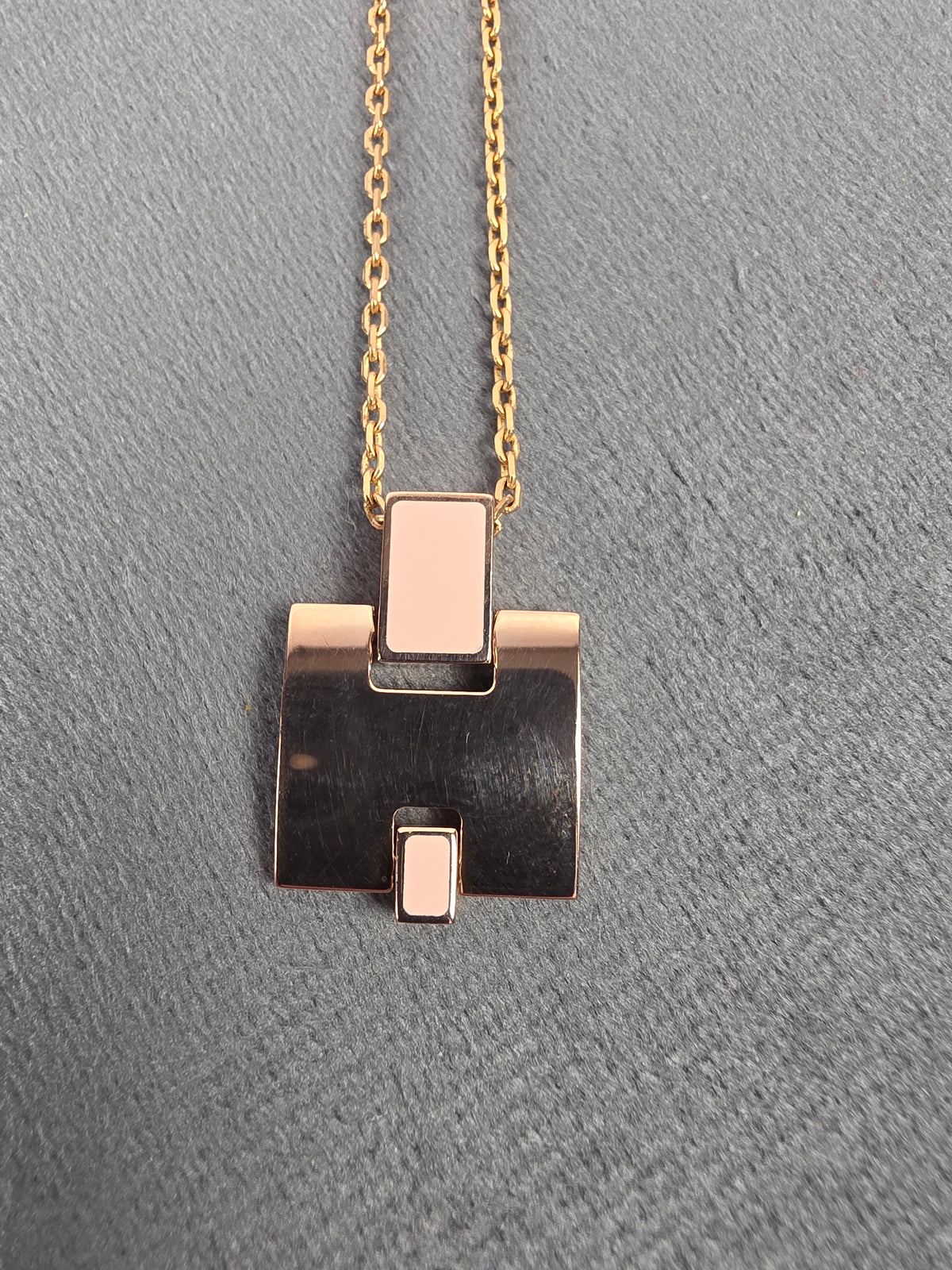 Hermès Eileen H Pendant Necklace, Rose Gold with Pink Enamel