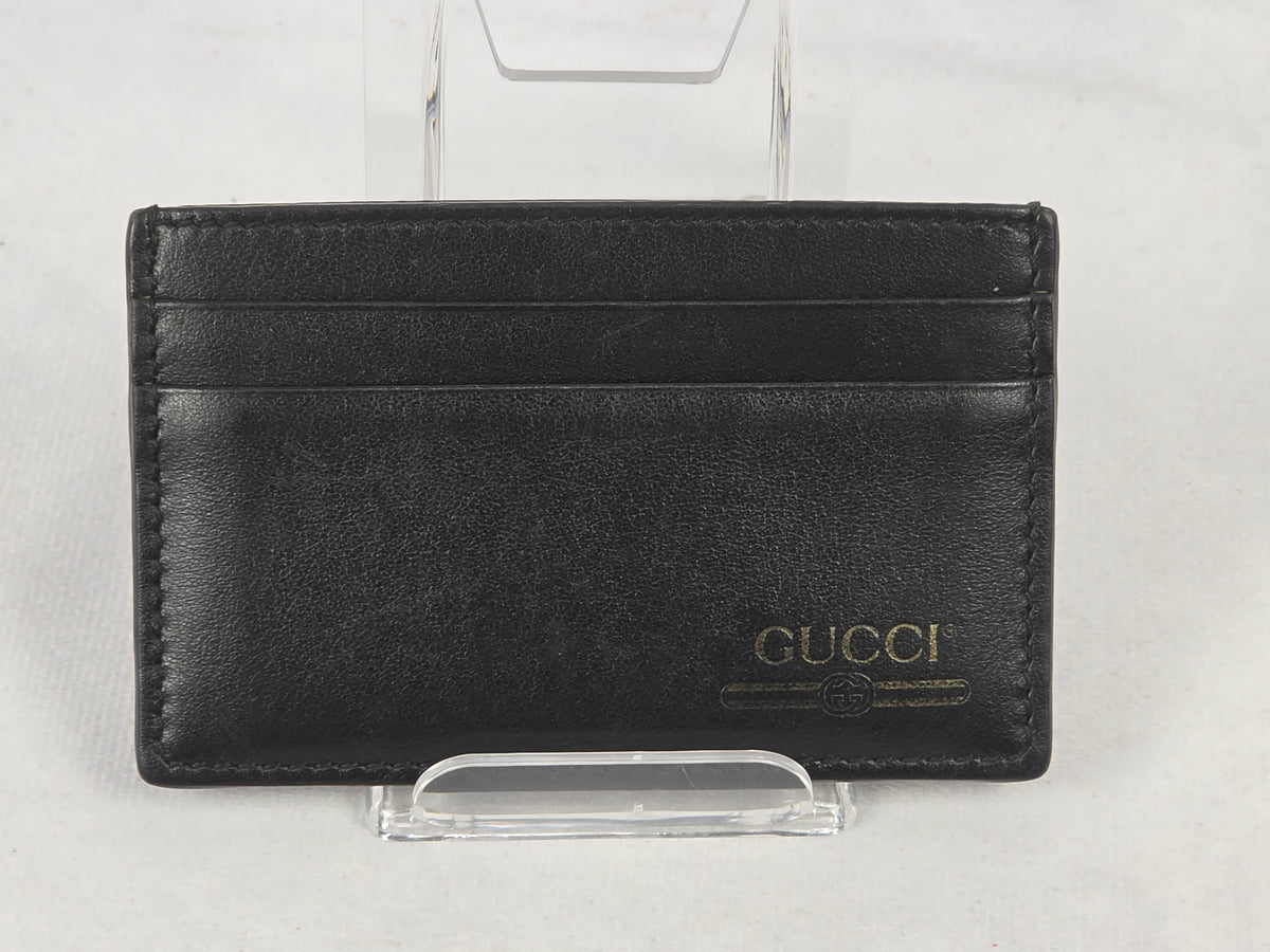 Gucci Vintage Logo Print Leather Card Holder Wallet – Black