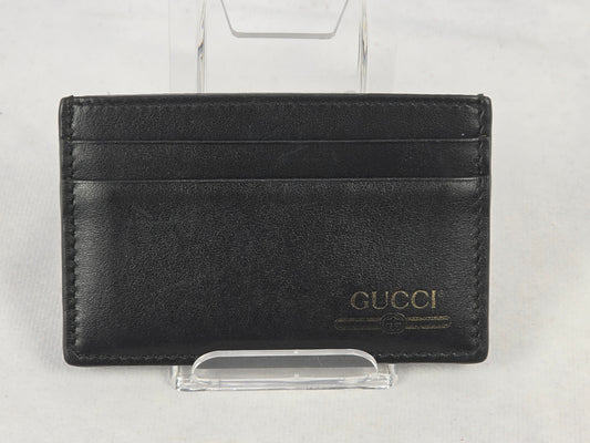 Gucci Vintage Logo Print Leather Card Holder Wallet – Black