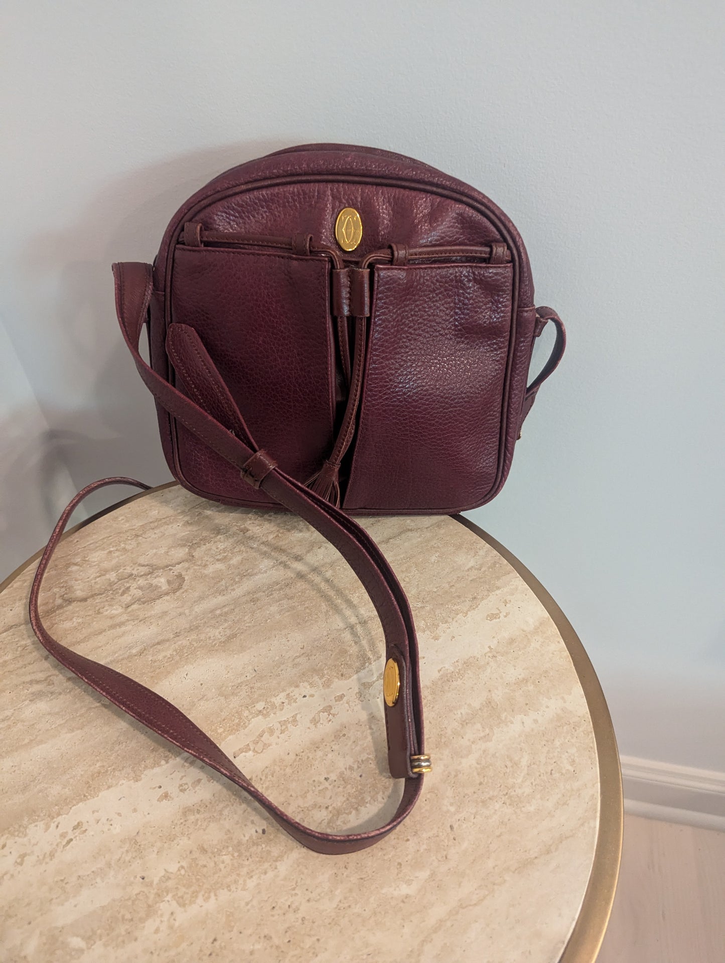 Cartier Vintage Bordeaux Burgandy Trinity Crossbody Bag