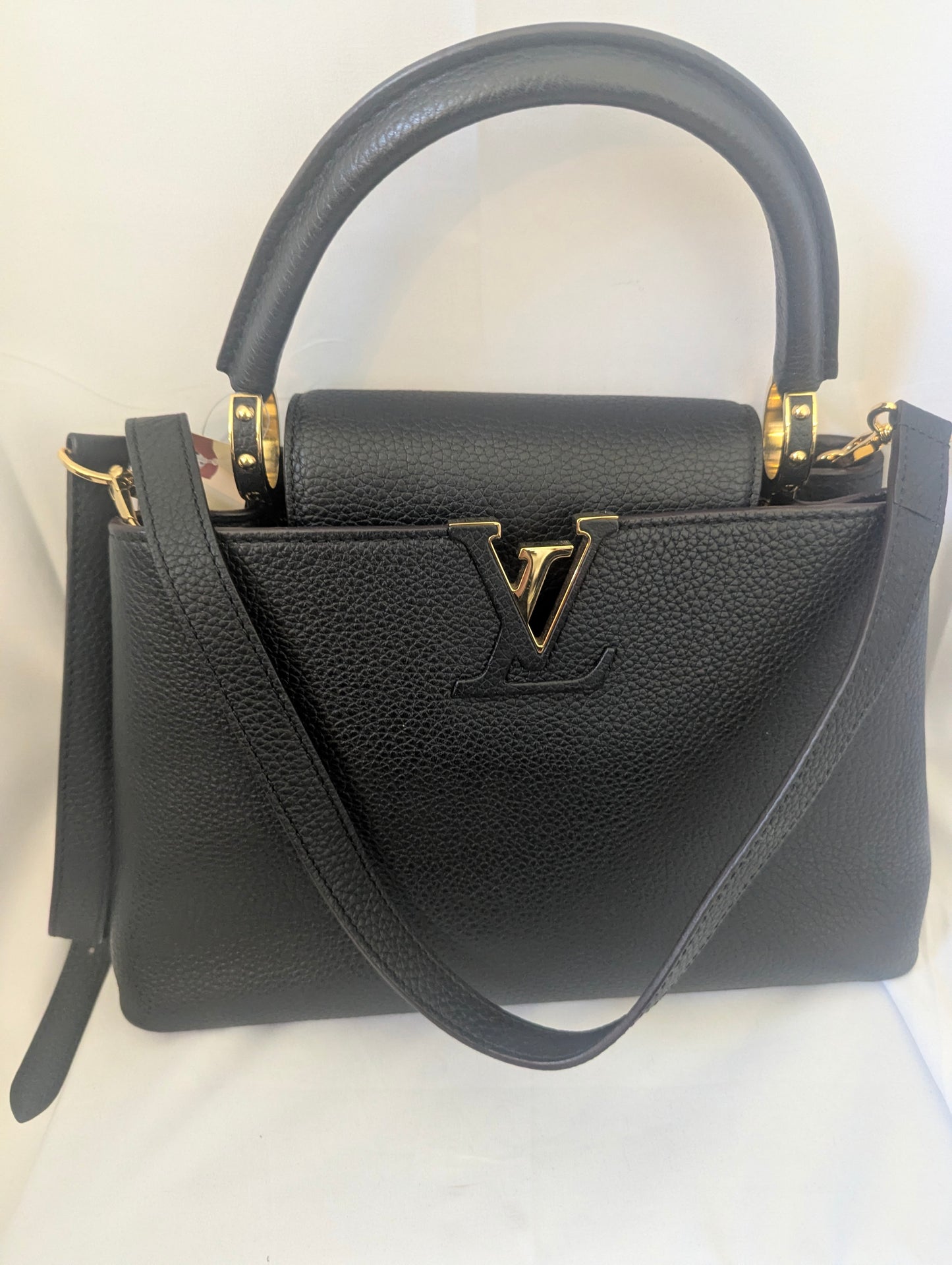 Louis Vuitton Black Capucines Leather Bag Gold LV