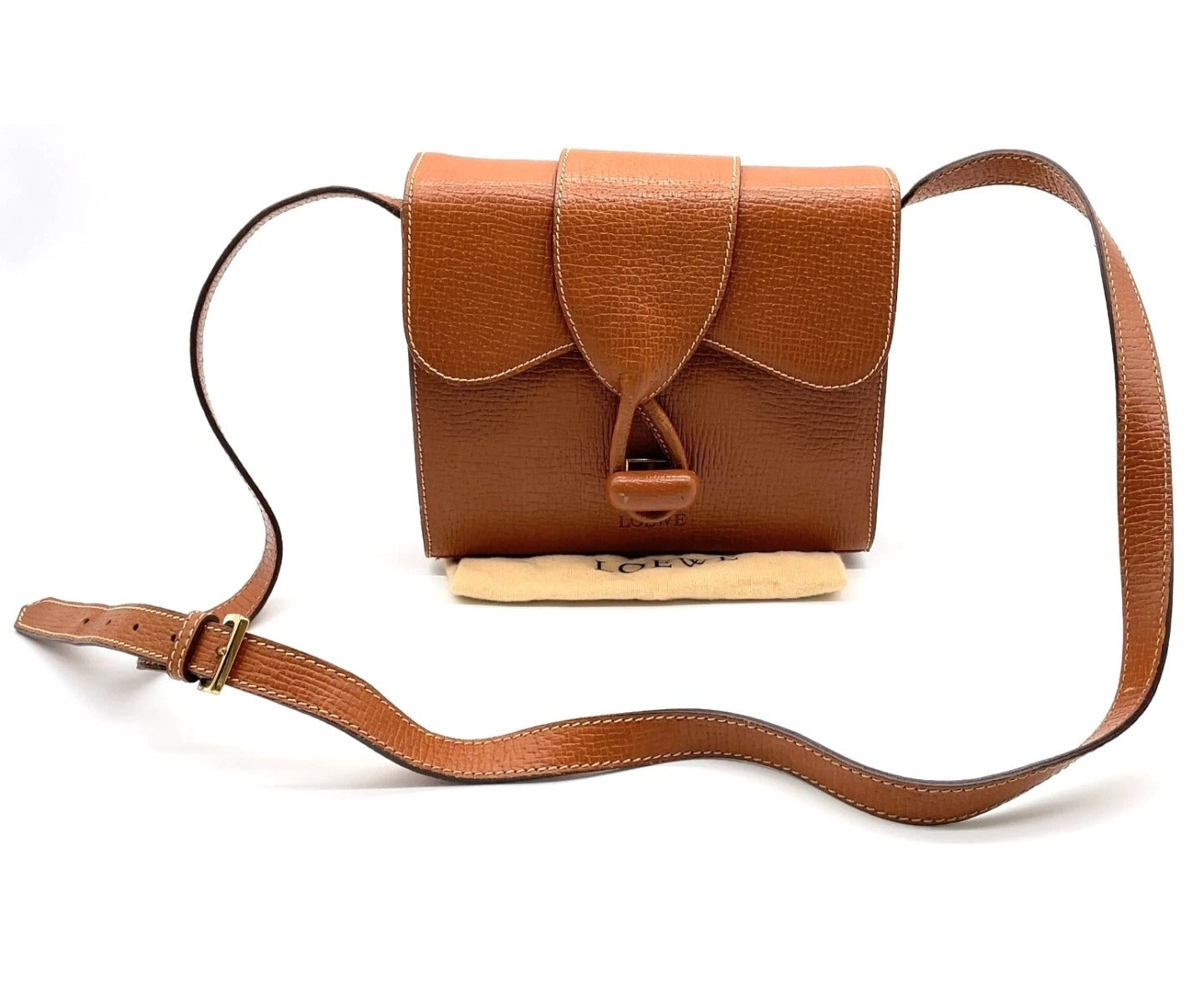 Vintage LOEWE Brown Grained Leather "Twisted Knot" Toggle 2-Way Bag
