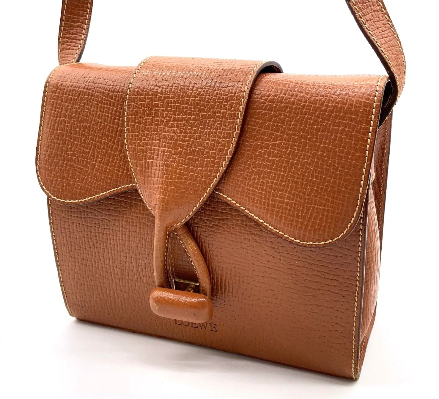 Vintage LOEWE Brown Grained Leather "Twisted Knot" Toggle 2-Way Bag