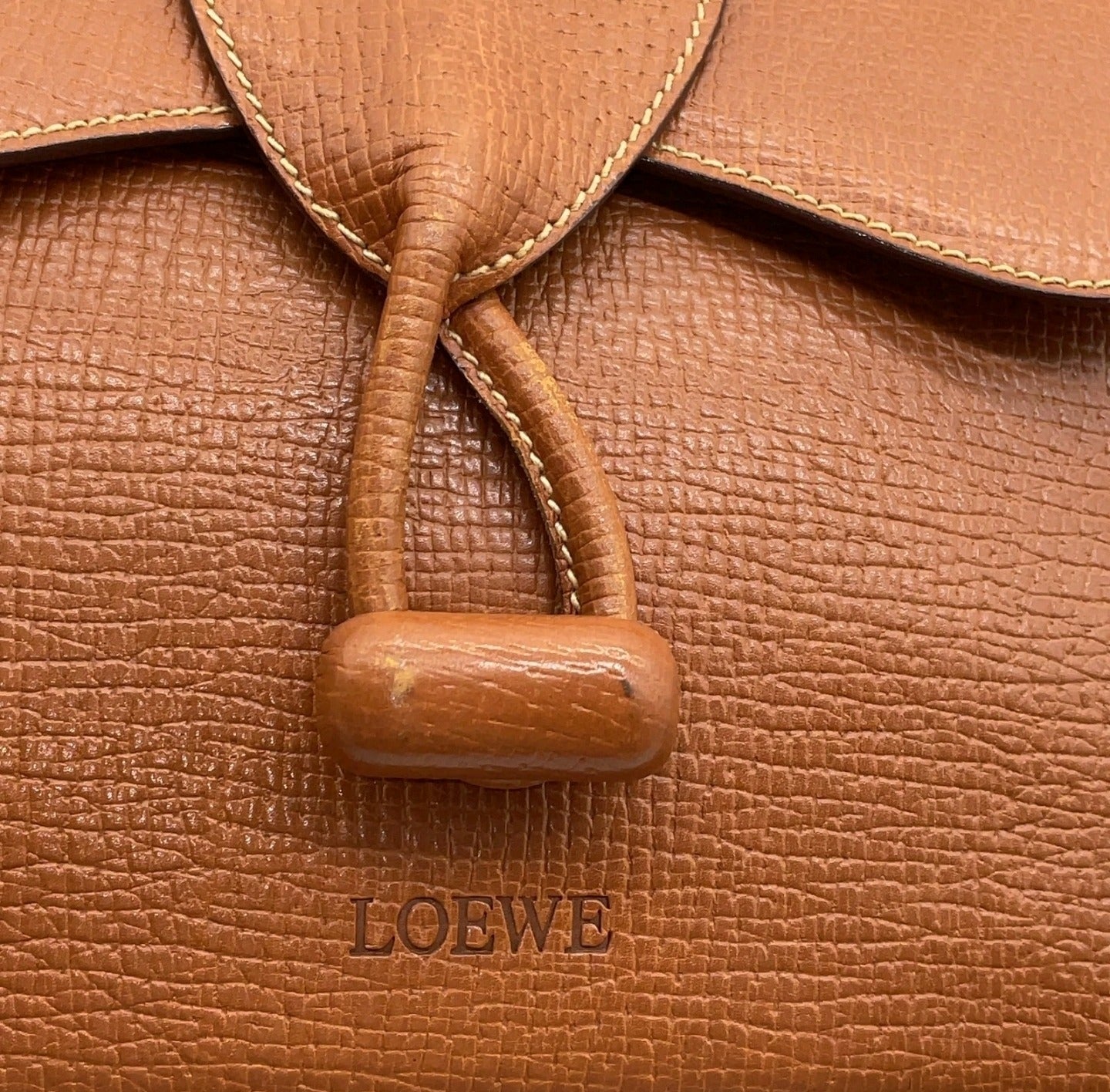 Vintage LOEWE Brown Grained Leather "Twisted Knot" Toggle 2-Way Bag