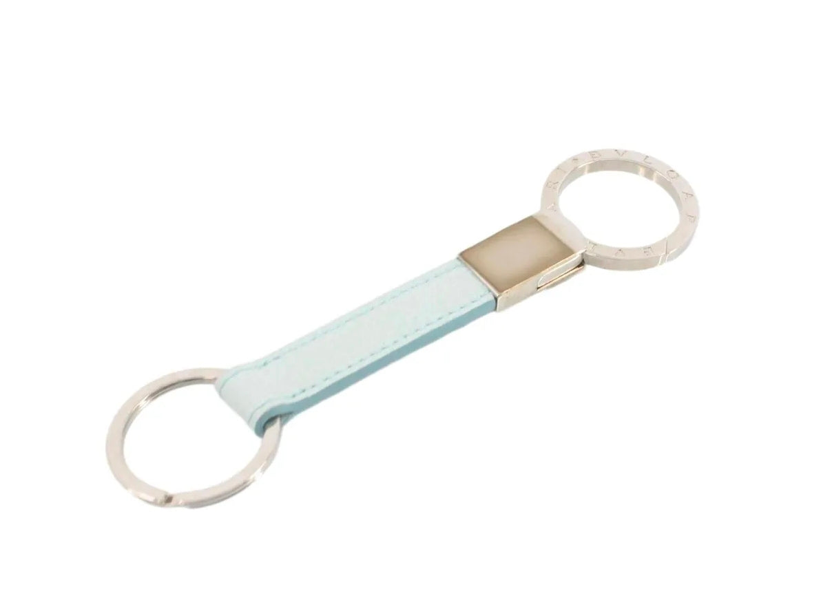 Authentic BVLGARI BB Man Double Ring Keychain, Turquoise/Silver