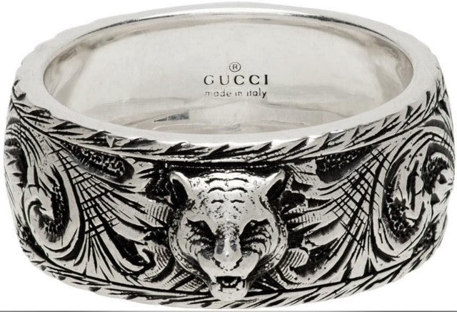 GUCCI "NEW" Sterling Silver Feline Head Ring - Size 6 1/2